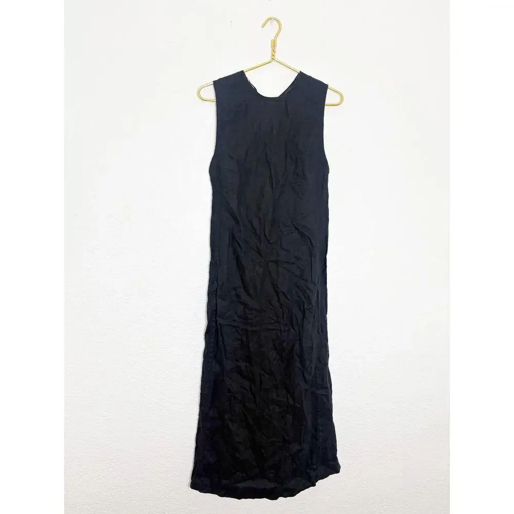 NWT Zara 100% Linen Midi Dress Size Small Black 2731/094 Lagenlook Preppy Chic - Picture 3 of 14